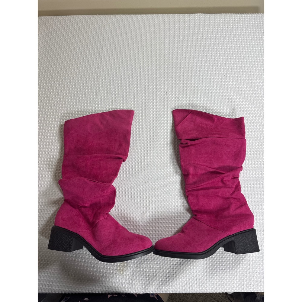 Unbranded Boots Women 11 Slouchy Block Heel Magenta Faux Suede NWOB